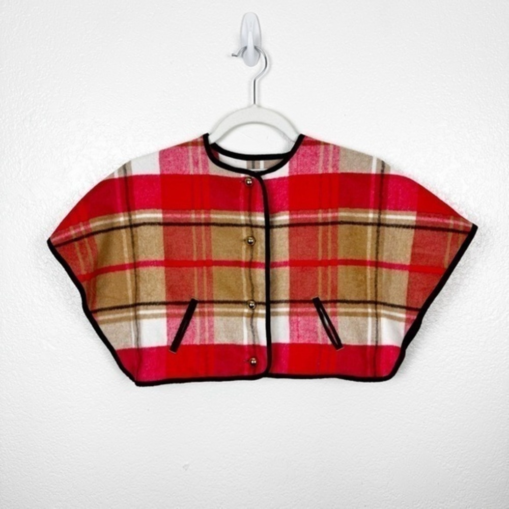 Janie and Jack Pink Tan Plaid Cape Horse Trail Poncho Wool Blend Size 2T